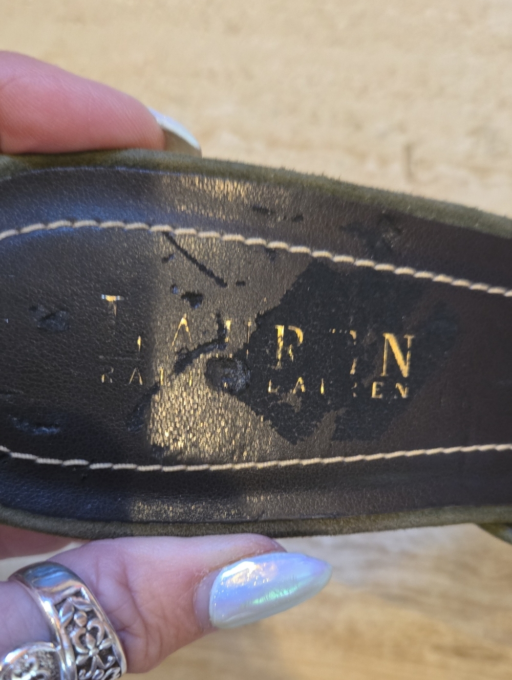 Lauren Ralph Lauren Olive Green Suede Mule Kitten Heels - Picture 3 of 12